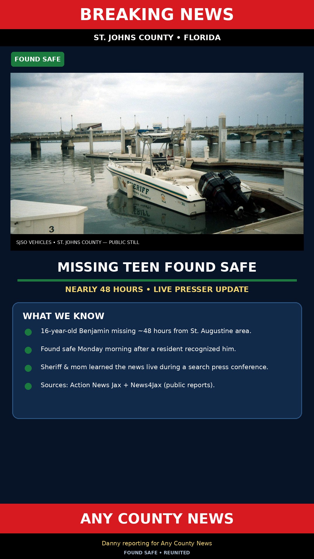 Breaking graphic: St. Johns missing person found safe