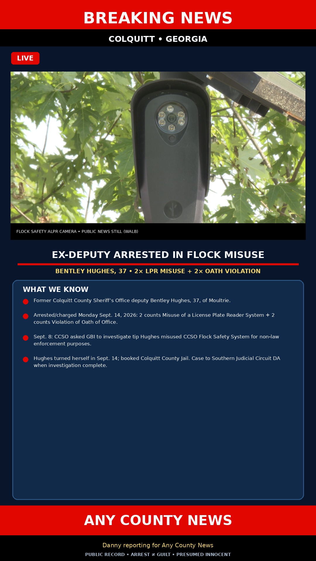Breaking graphic: Colquitt County Flock misuse case