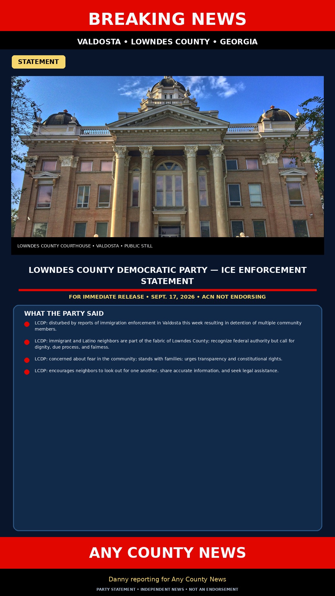 Lowndes Dems issue ICE enforcement statement — Valdosta / Lowndes