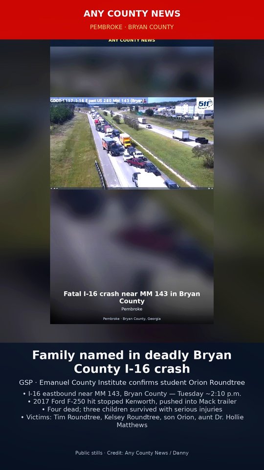 Family members identified after deadly I-16 crash in Bryan County