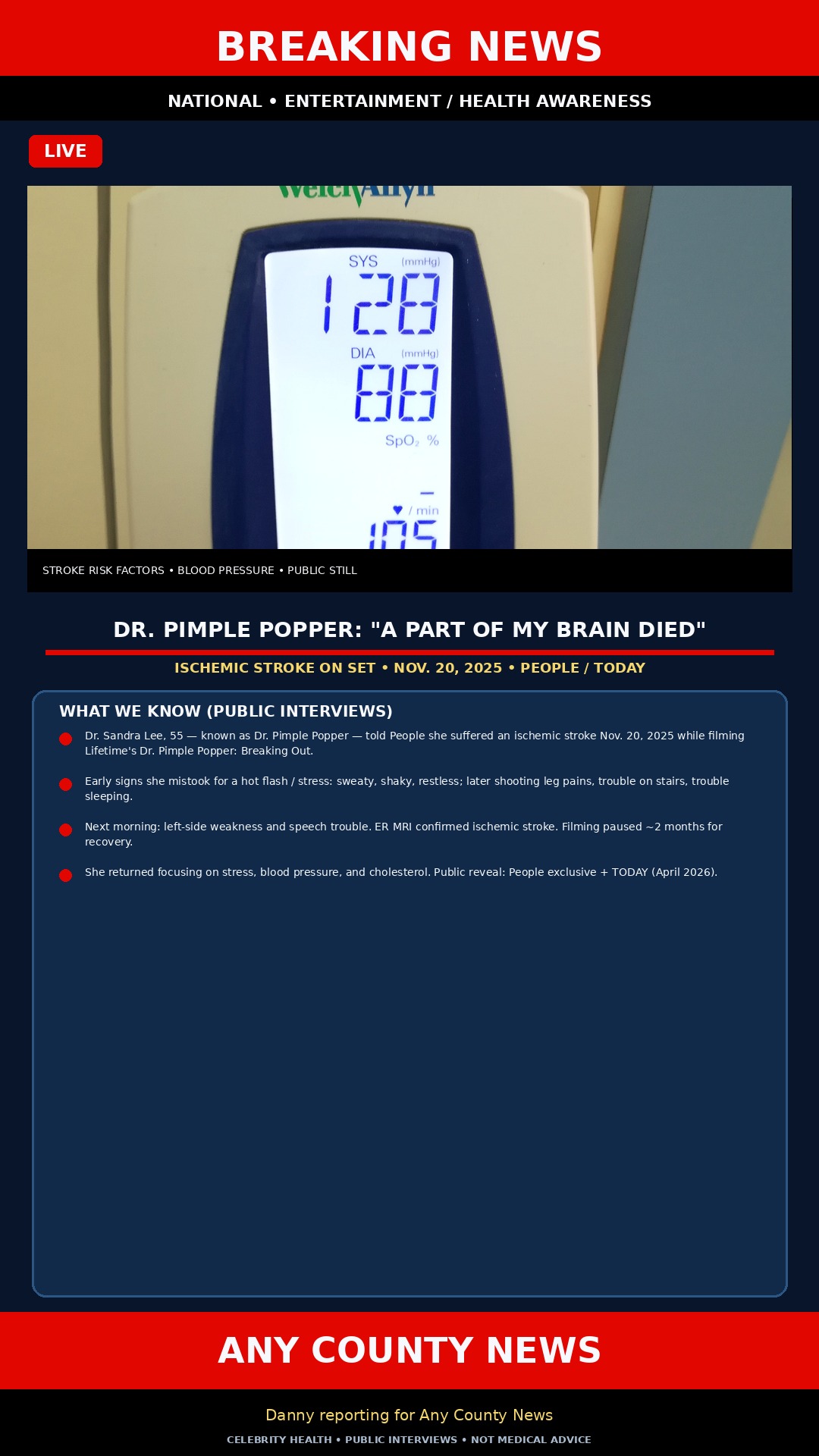 Breaking: Dr. Pimple Popper reveals she had a stroke