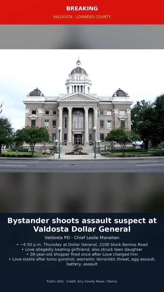 Valdosta police: Bystander shoots man accused of beating woman inside Dollar General