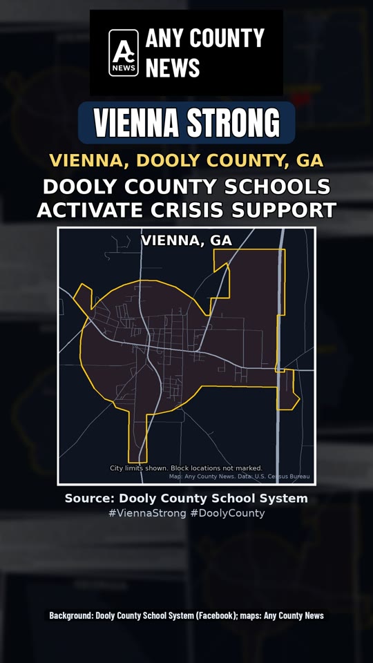 Any County News map of Vienna, Dooly County, GA: Dooly County Schools Activate Crisis Support, #ViennaStrong